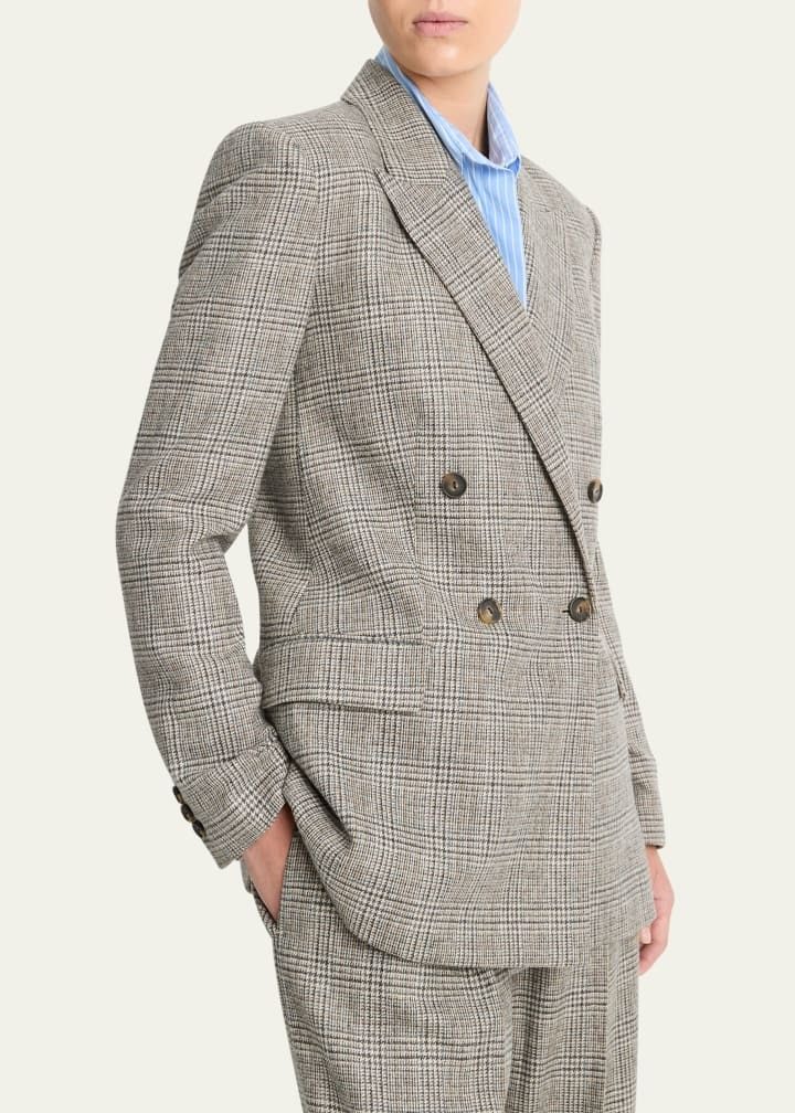 Plaid Wool-Blend Double-Breasted Blazer
