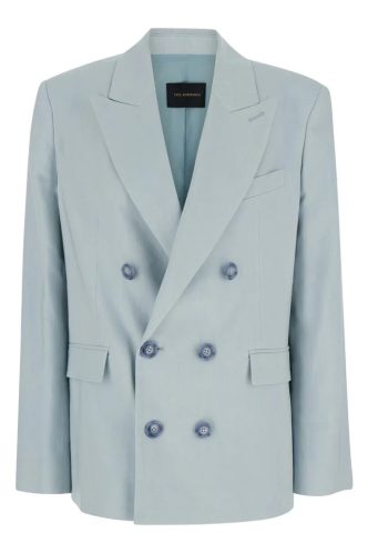 Light Blue Single-Breasted Blazer In Linen Stretch Woman
